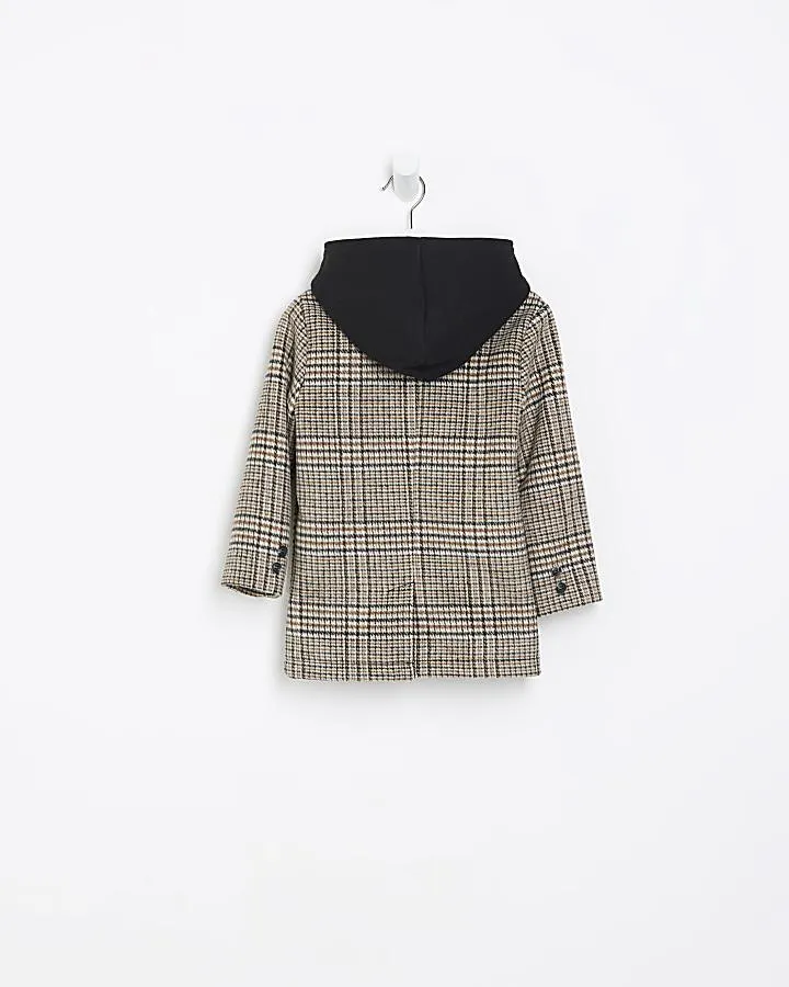 Mini boys beige check hooded hybrid coat