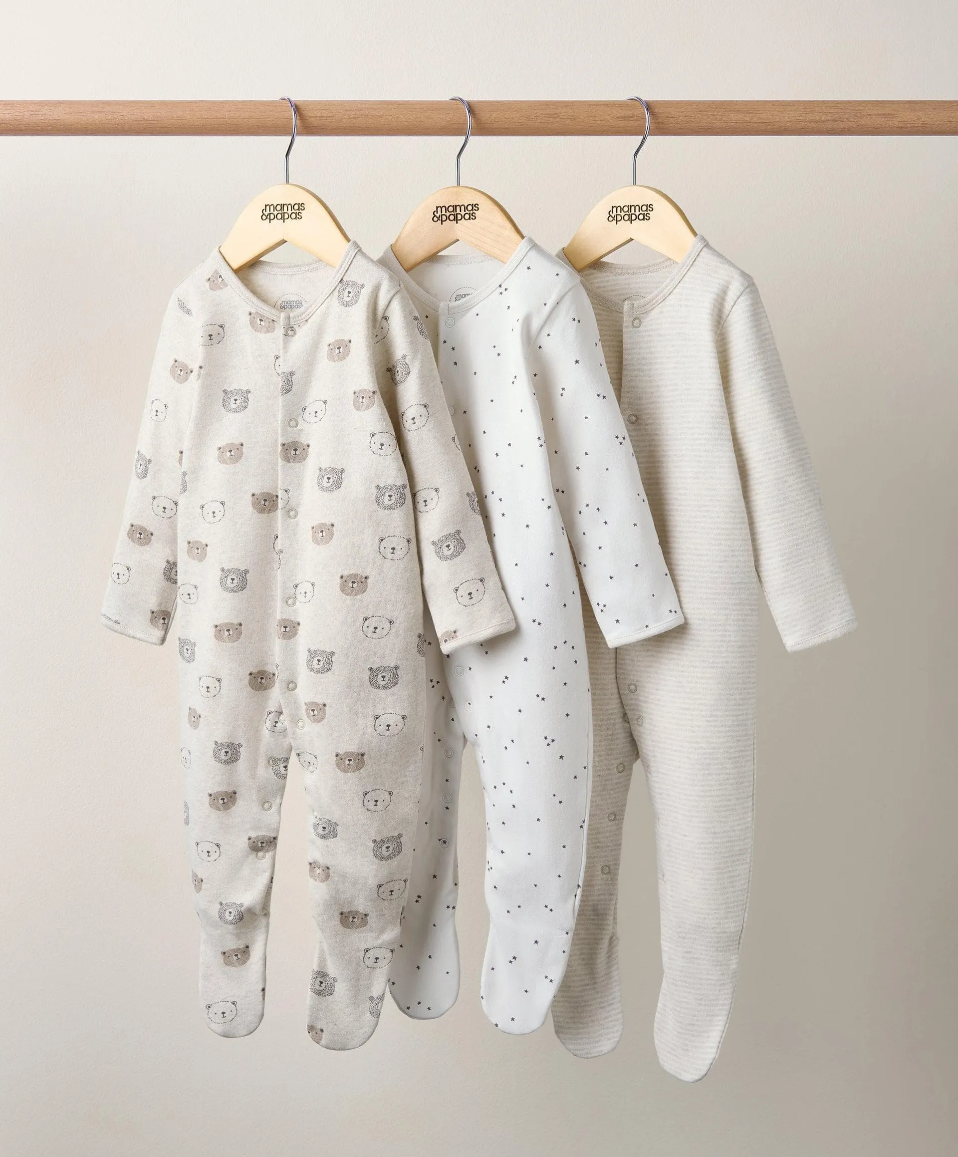 Bear Print Sleepsuits - Set of 3
