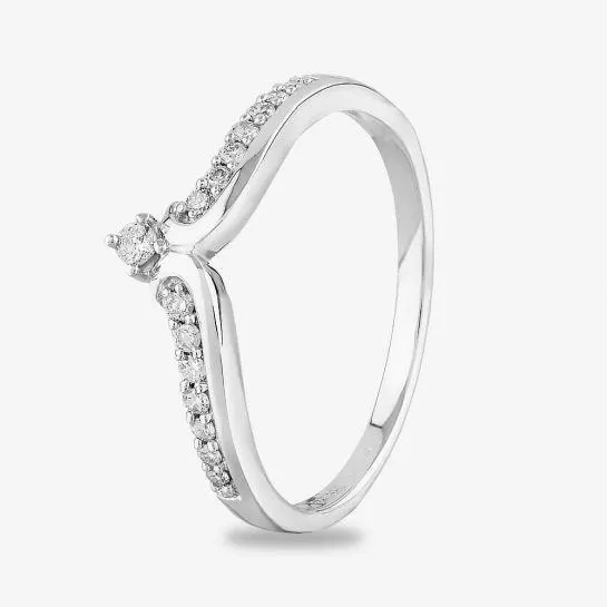 9ct White Gold 0.15ct Diamond Wishbone Ring