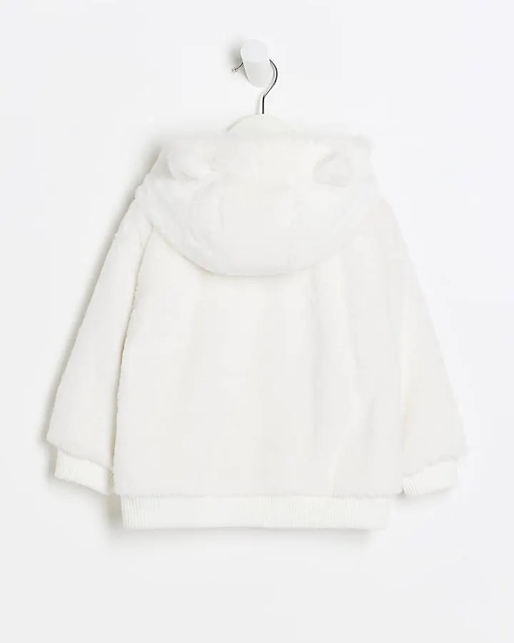 Mini girls cream faux fur hoodie