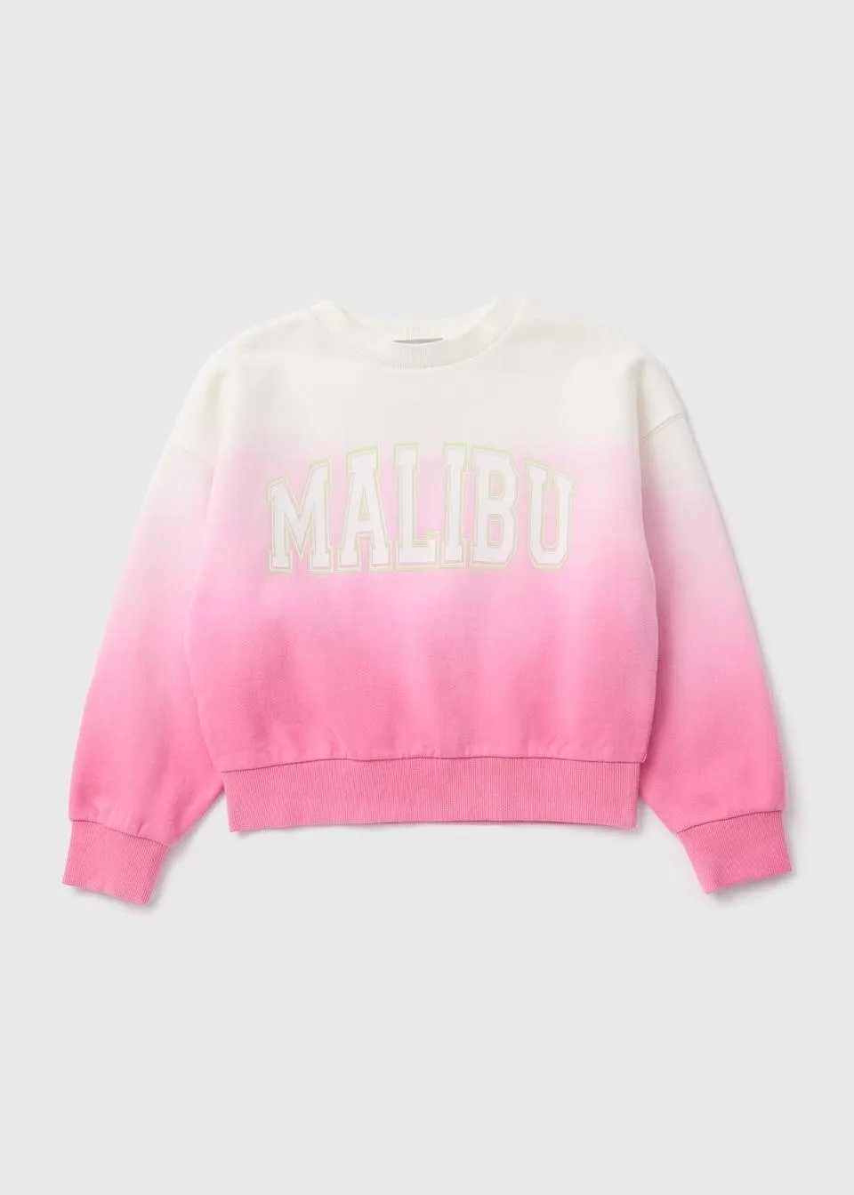 Girls Pink Ombre Malibu Slogan Sweatshirt (7-15yrs)