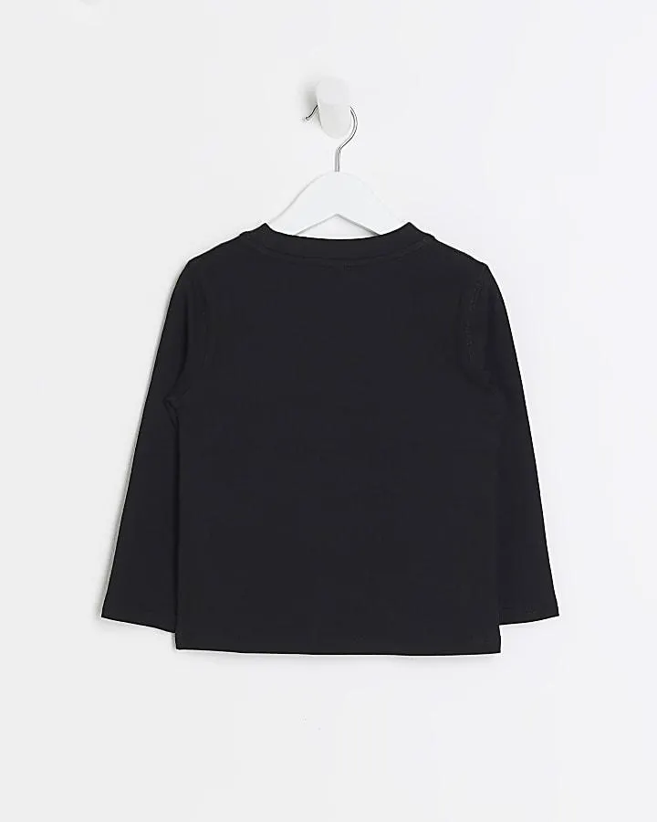 Mini boys black graphic long sleeve t-shirt