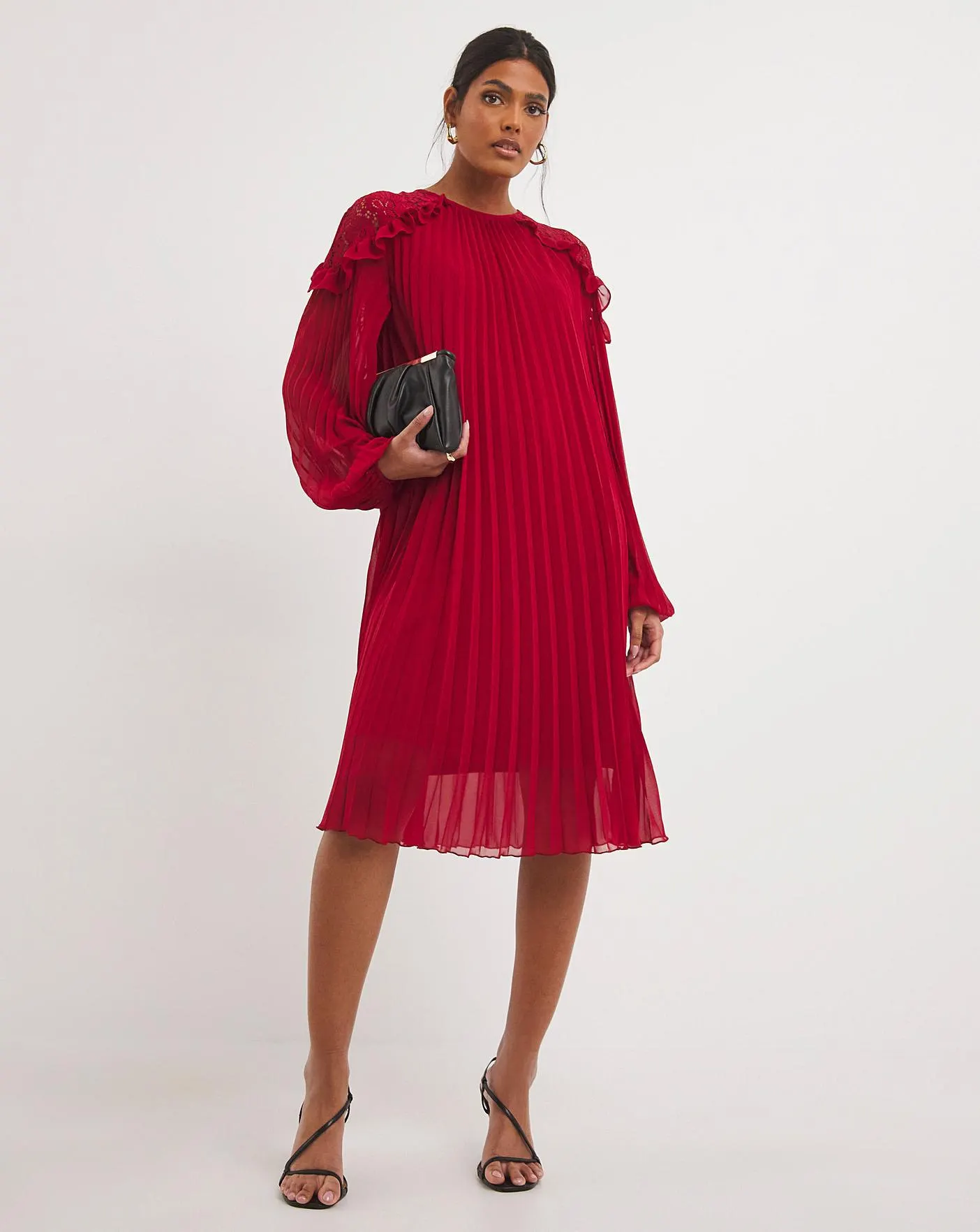 Joanna Hope Lace Detail Pleated Swing Dress