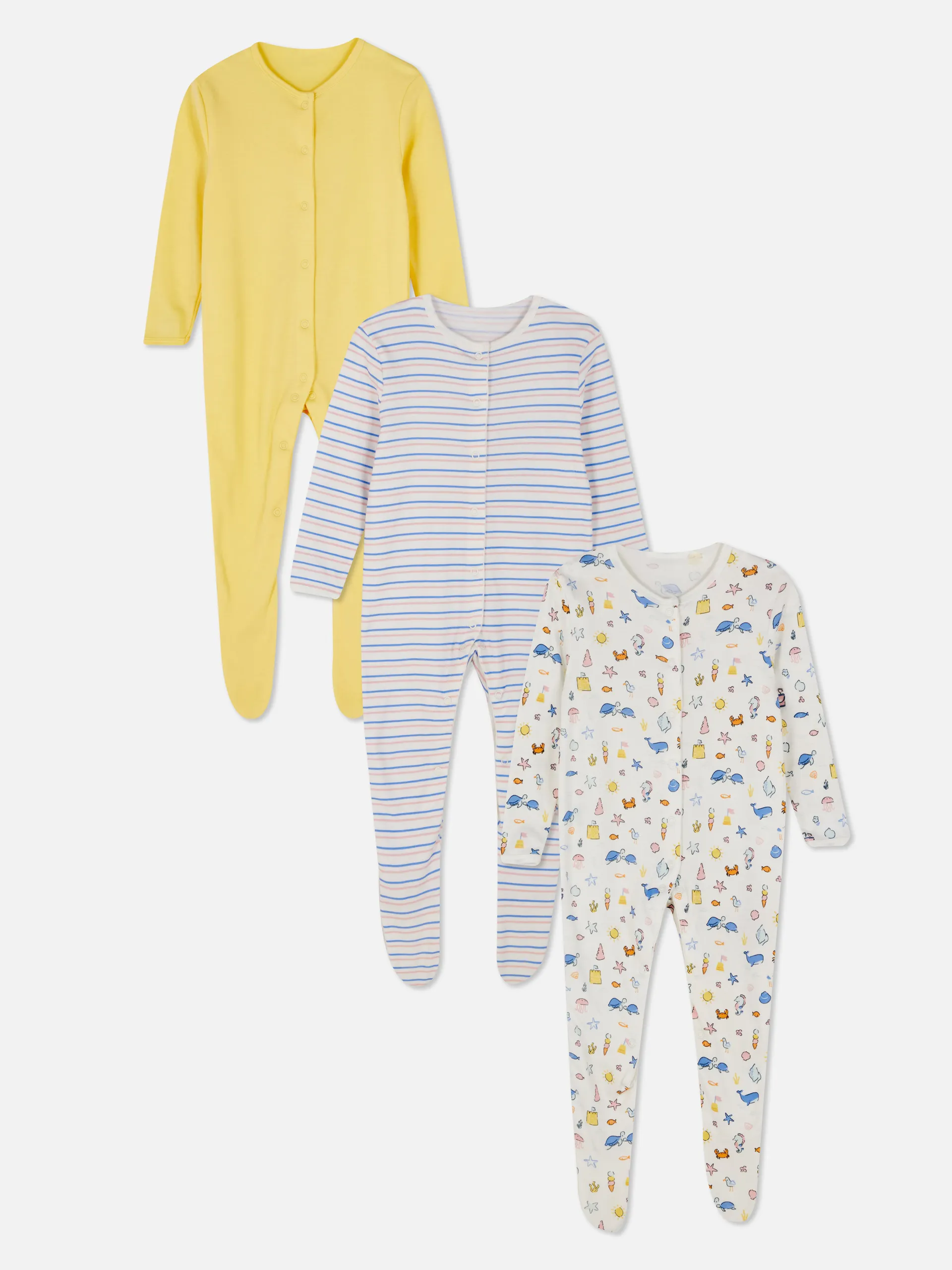 3pk Beach Print Sleepsuits