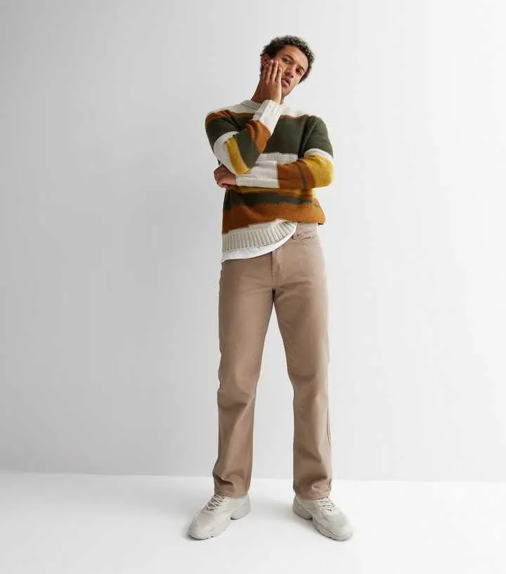 Light Brown Cotton Straight Leg Trousers