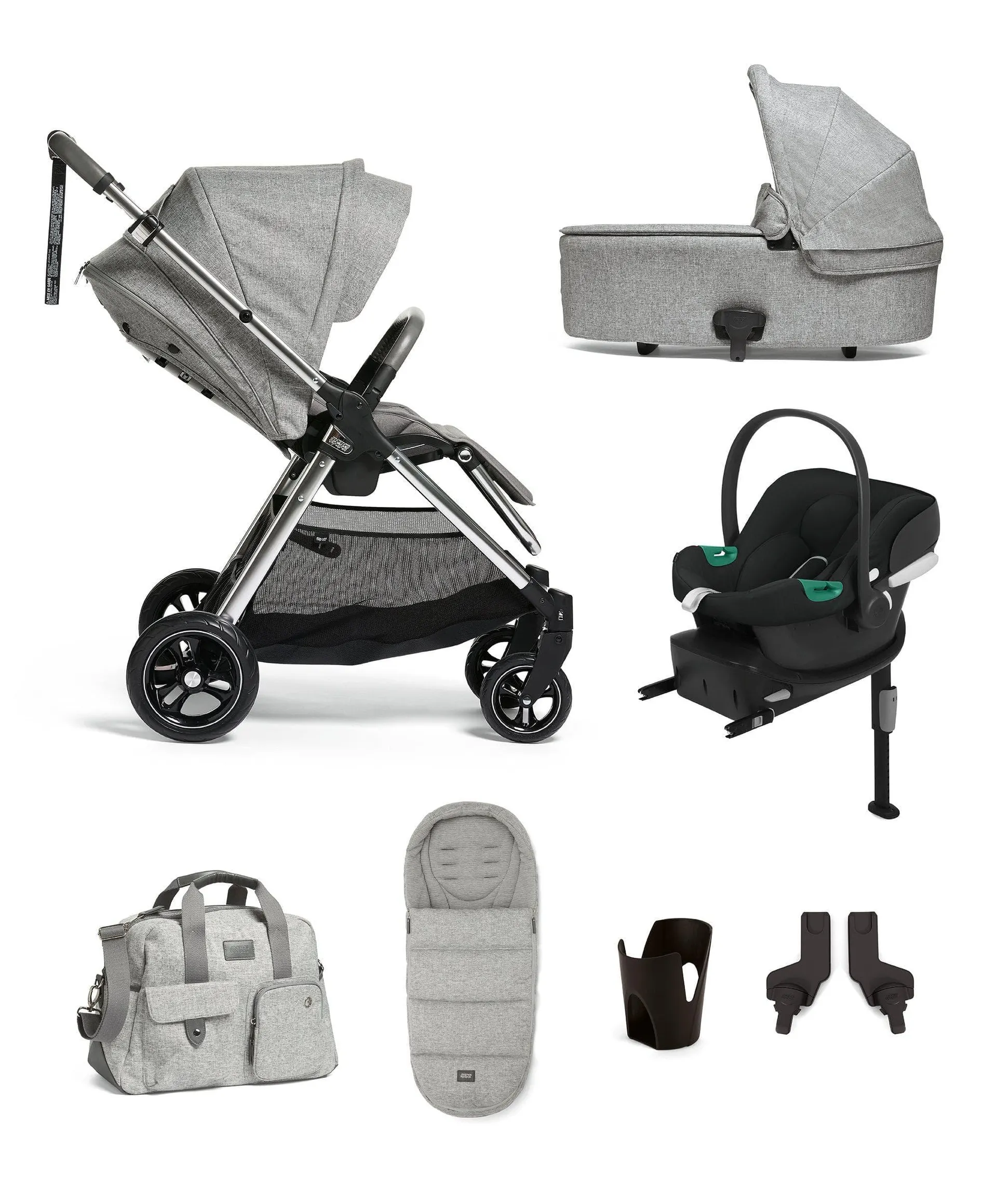 Filp XT3 7 Piece Complete Bundle with Aton B2 Car Seat and Base in Skyline Grey