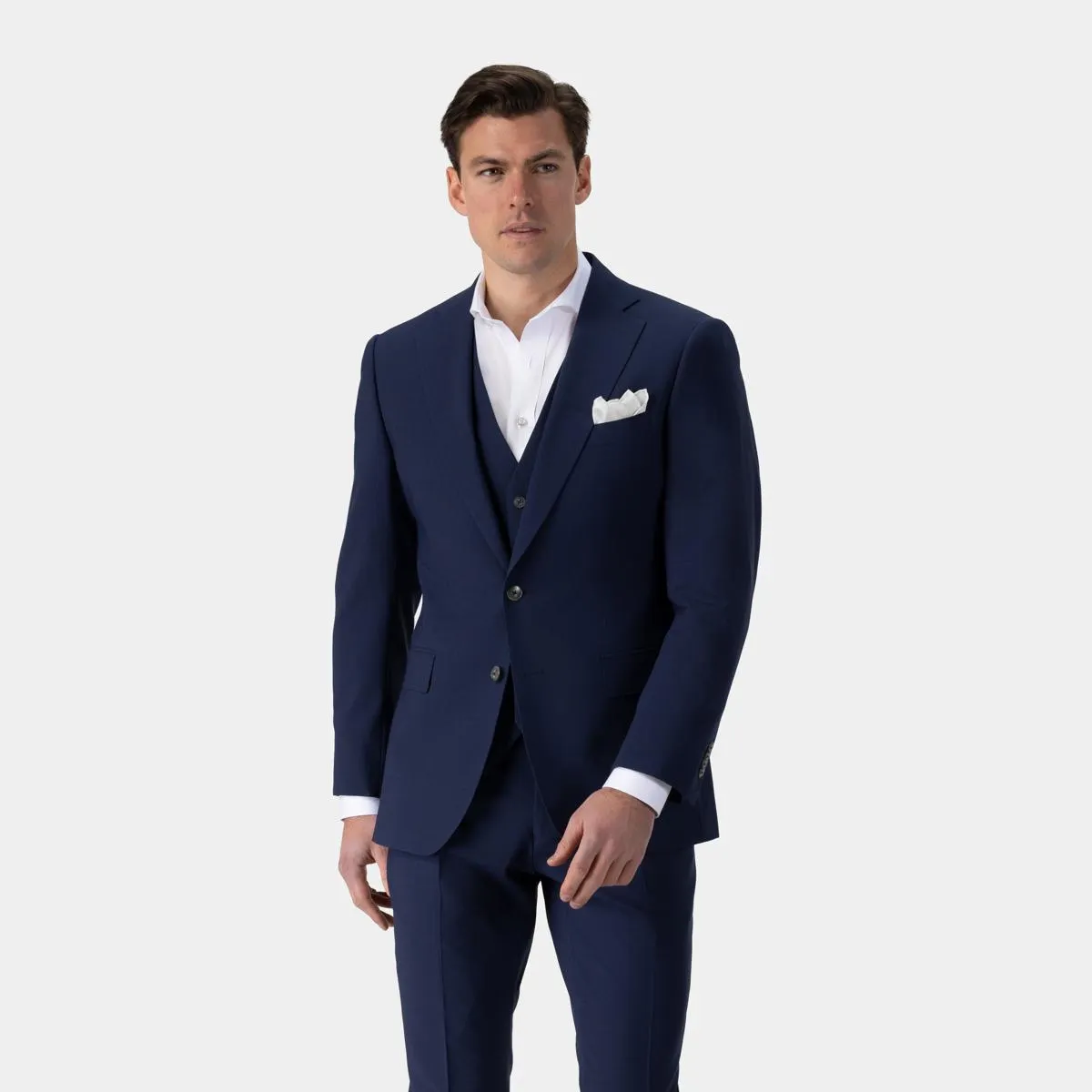 Navy three-piece stretch suit