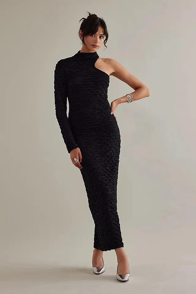 Selected Femme Lisette Textured One-Sleeve Slim Maxi Dress