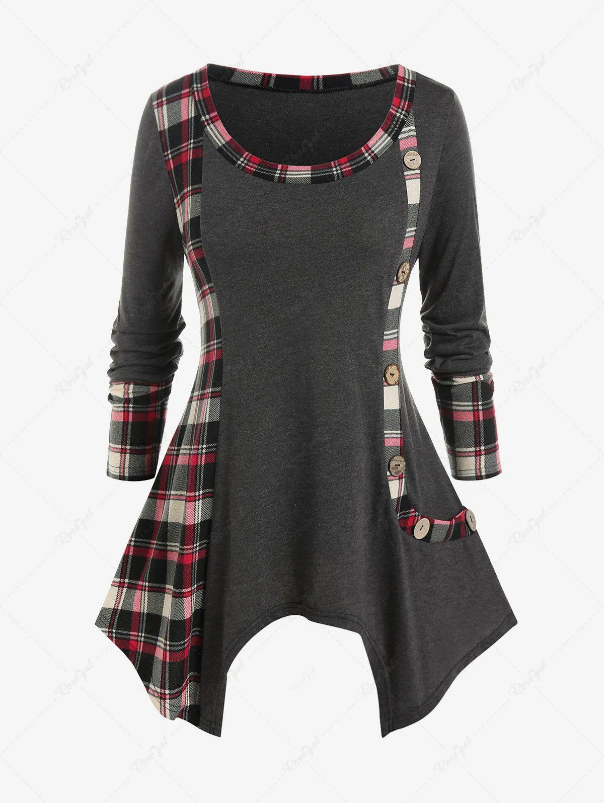 Plus Size Handkerchief Plaid Tee - 2x | Us 18-20