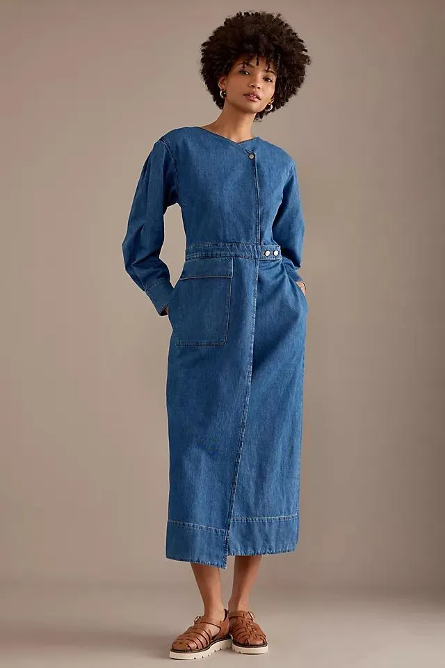 ALIGNE Marais Functional Wrap Denim Midi Dress