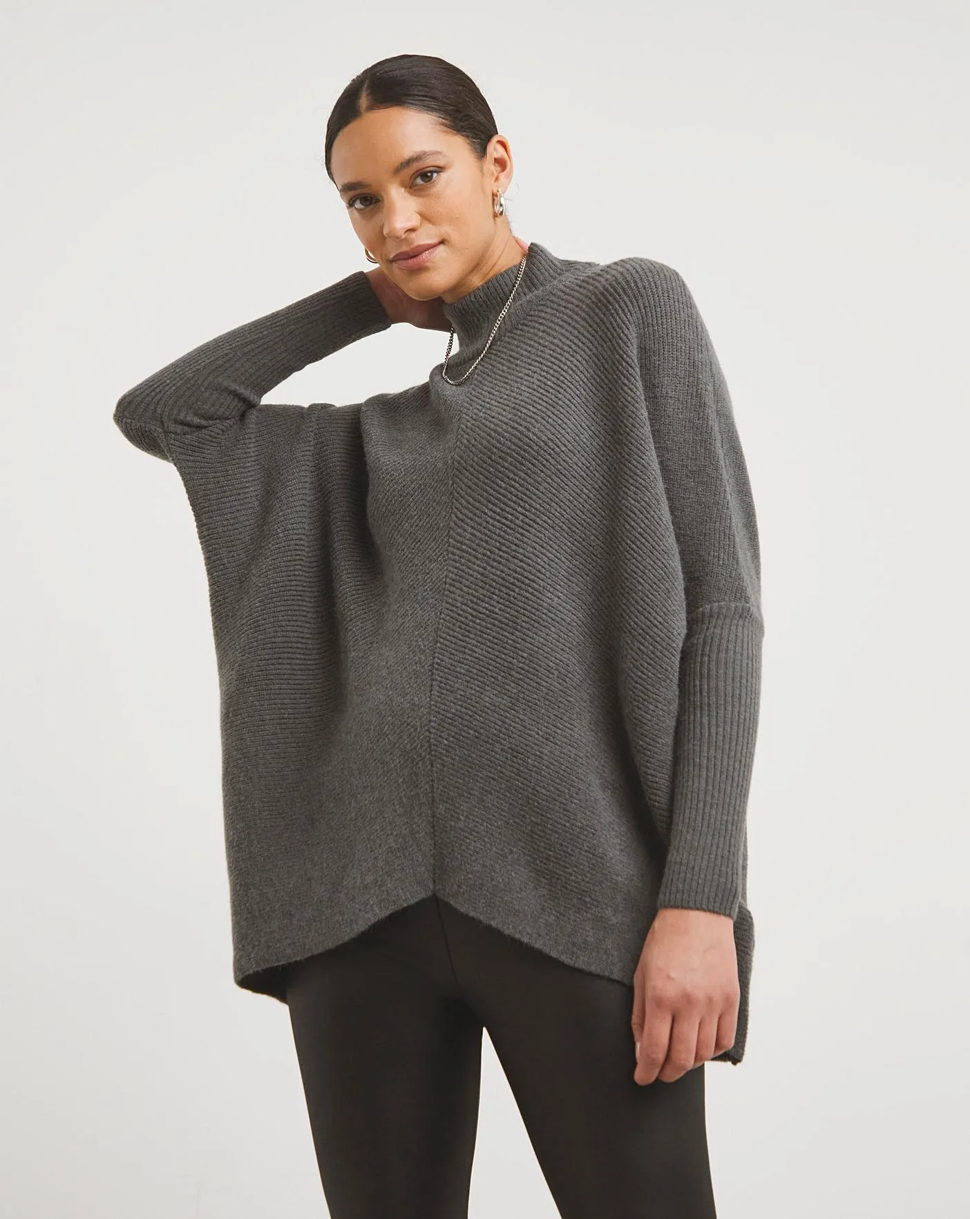 Cosy High Neck Chevron Ribbed Detail Jumper