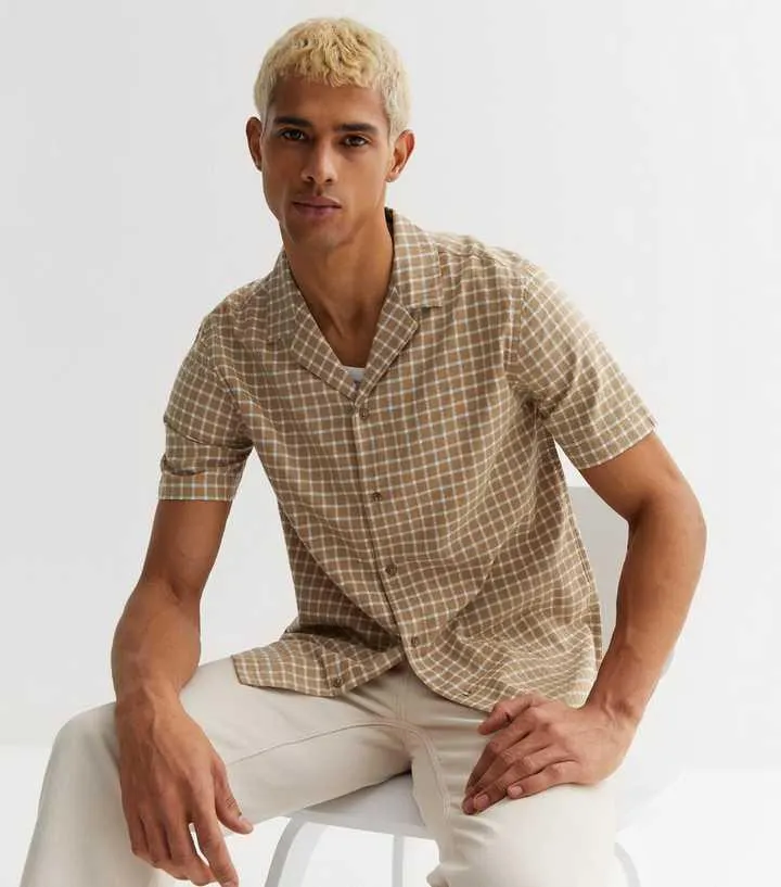Stone Check Textured Revere Collar Shirt