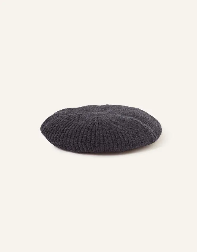 Ribbed Knit Beret Blue