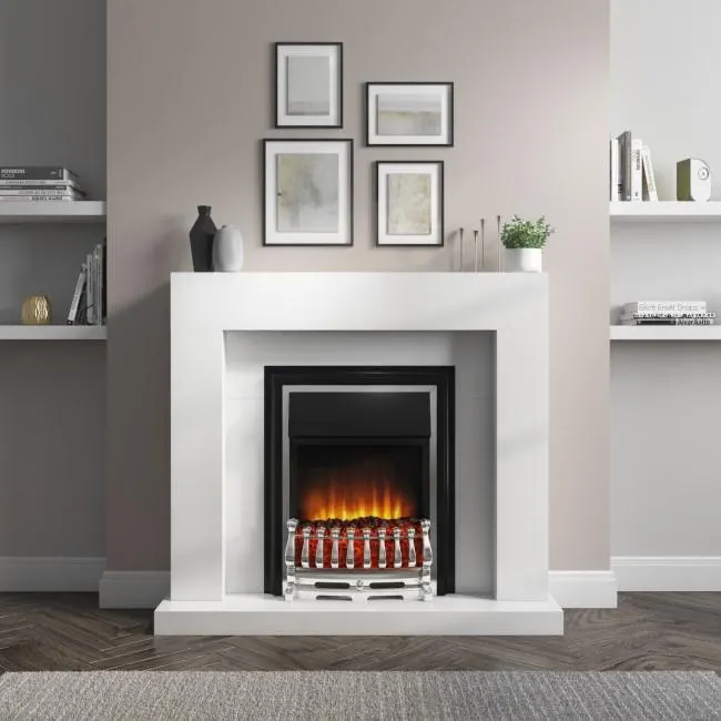 White Freestanding Electric Fireplace Suite with Solid Metal Grate - Amberglo