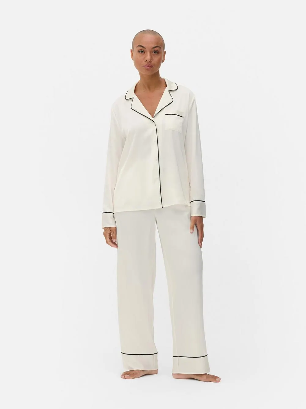 Satin Long Sleeve Shirt Pyjama Set