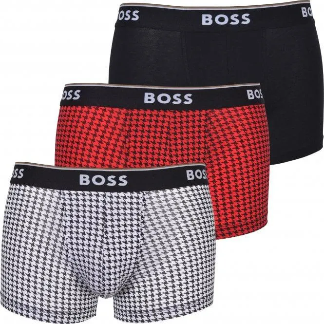 3-Pack Power Houndstooth Print Boxer Trunks, Red/Black