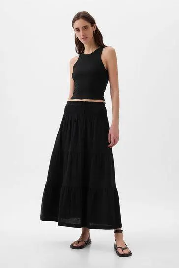 Crinkle Cotton Pull On Maxi Skirt