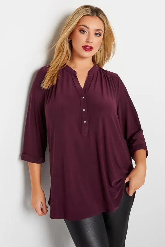 YOURS LONDON Curve Burgundy Red Half Placket Shirt