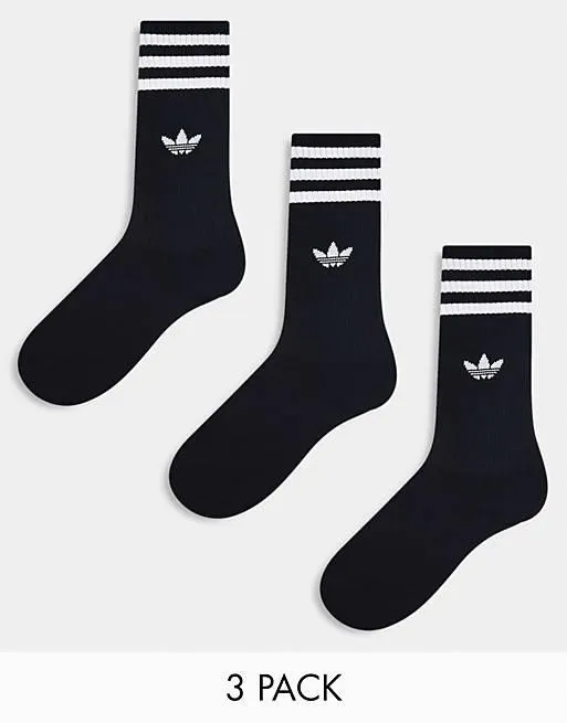 adidas Originals 3 pack solid socks in black