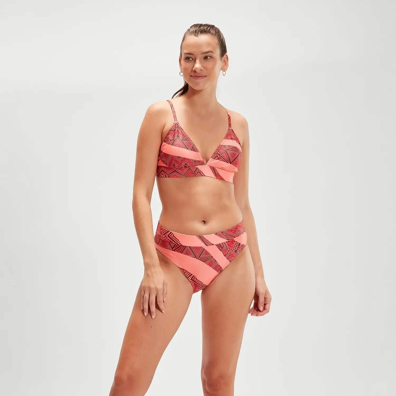 Women's Printed Banded Triangle Bikini Oxblood/Coral