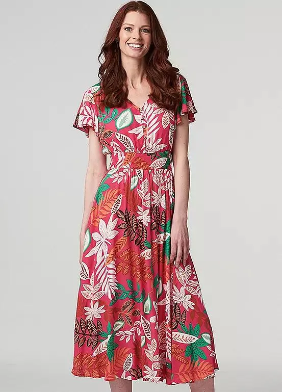 Izabel London Leaf Print Midi Dress