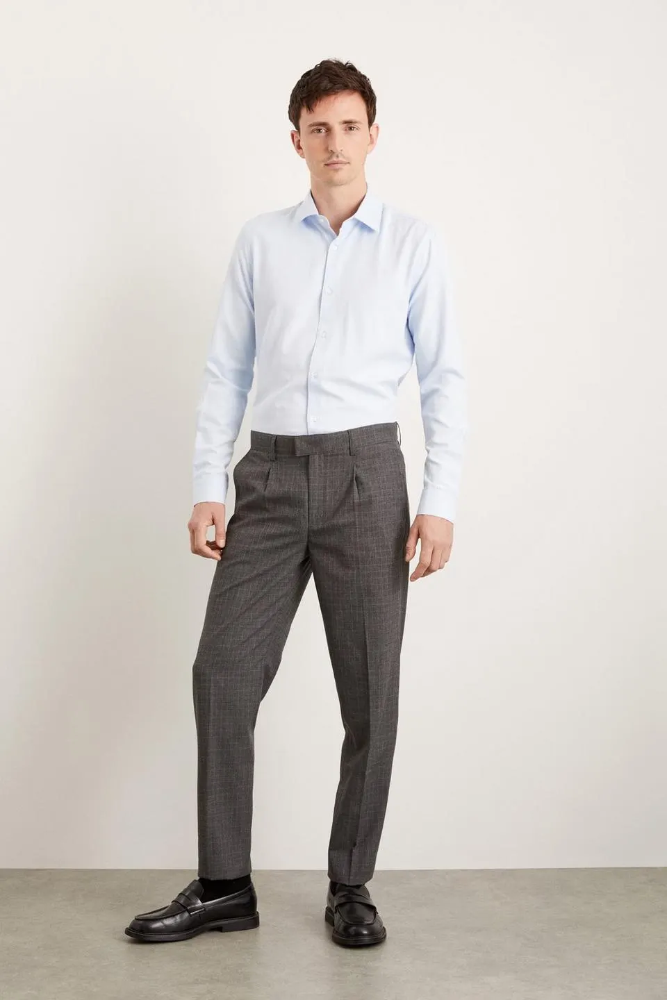 Charcoal Slim Fit Windowpane Check Trousers