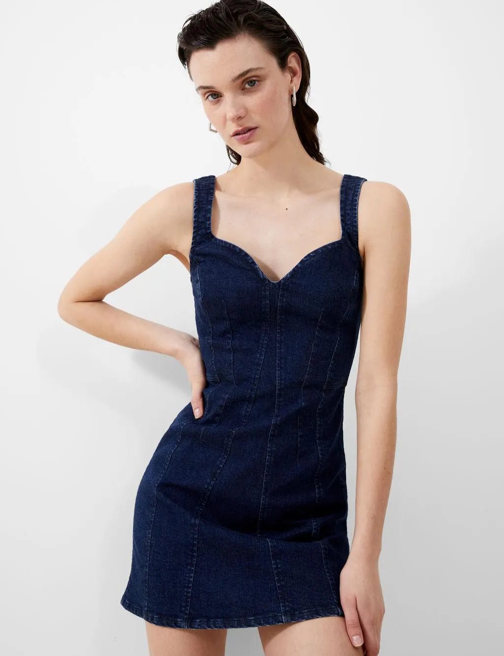 Denim Sweetheart Neckline Mini Dress
