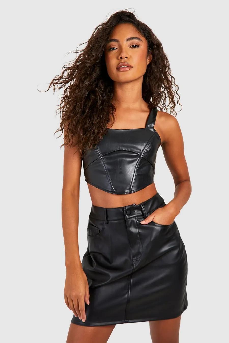 Tall Leather Look High Waisted Mini Skirt