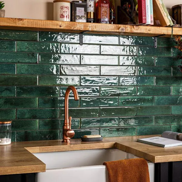 Hope Olive Gloss Brick Effect Wall Tiles