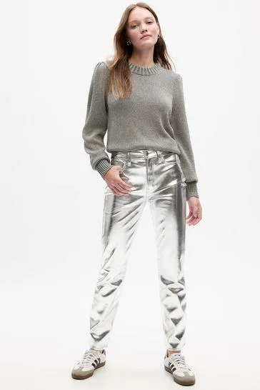 High Waisted Metallic Vintage Slim Jeans