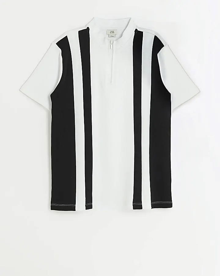 Boys white colour block funnel polo