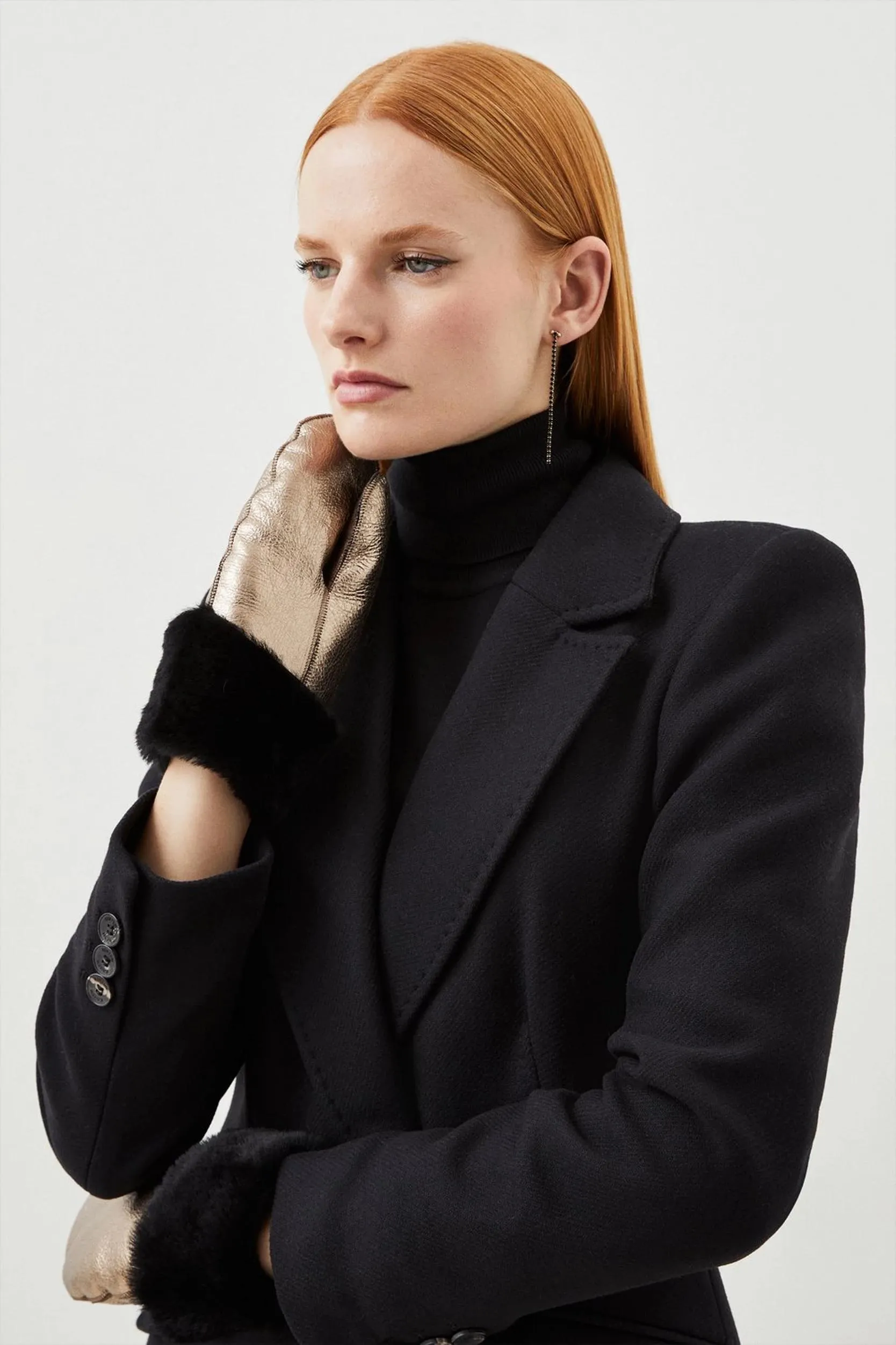 Metallic Leather & Shearling Gloves