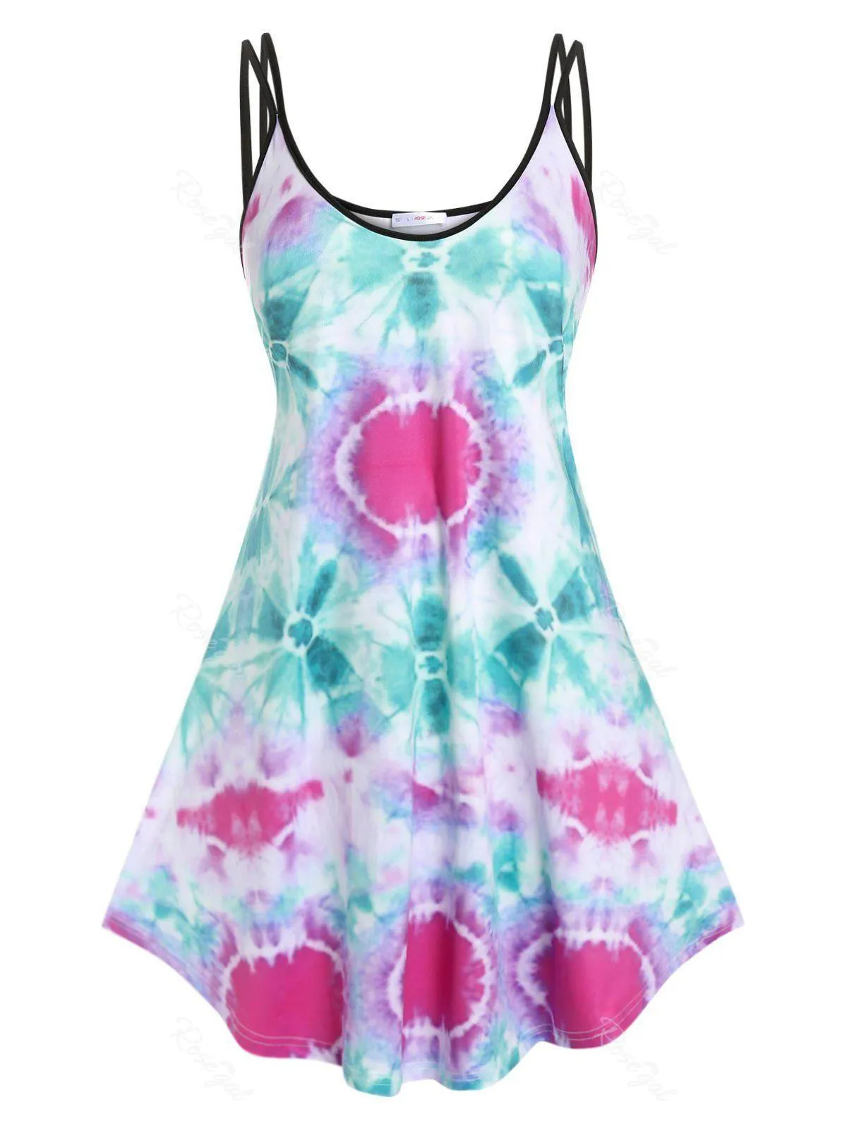 Plus Size & Curve Tie Dye Dual Strap Cami Tank Sundress - L