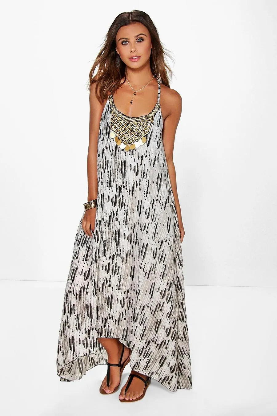 Petite Snake Print Beaded Hanky Hem Dress