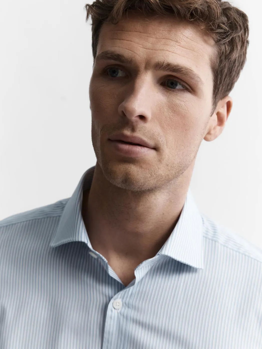 Slim Fit Edged Blue Stripe Single Cuff Shirt