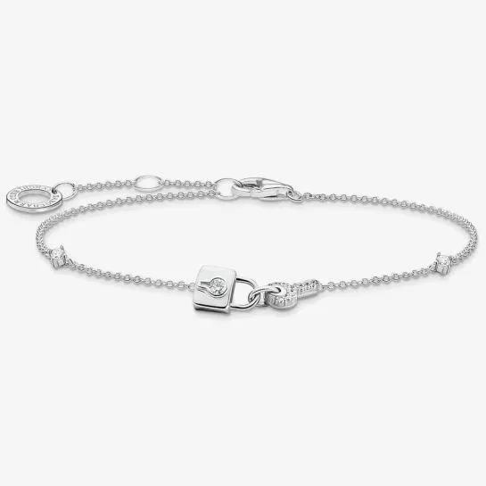 Silver & Cubic Zirconia Lock with Key Bracelet