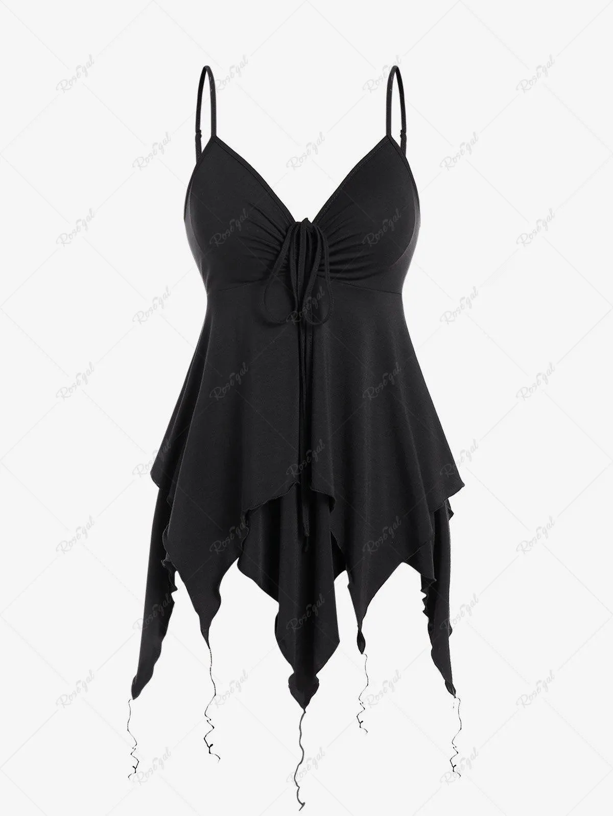 Gothic Spaghetti Strap Cinched Ruched Handkerchief Hem Layered Top - 1x | Us 14-16