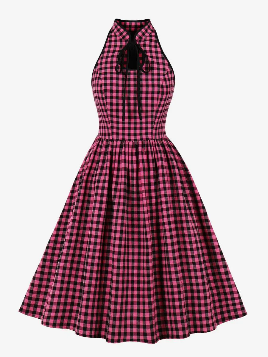Retro Dress 1950s Audrey Hepburn Style Sleeveless Plaid Swing Dress