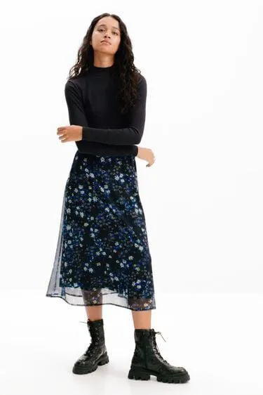 Combination floral midi dress