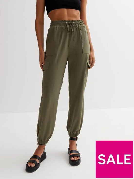 Drawstring Formal Cargo Trousers - Khaki