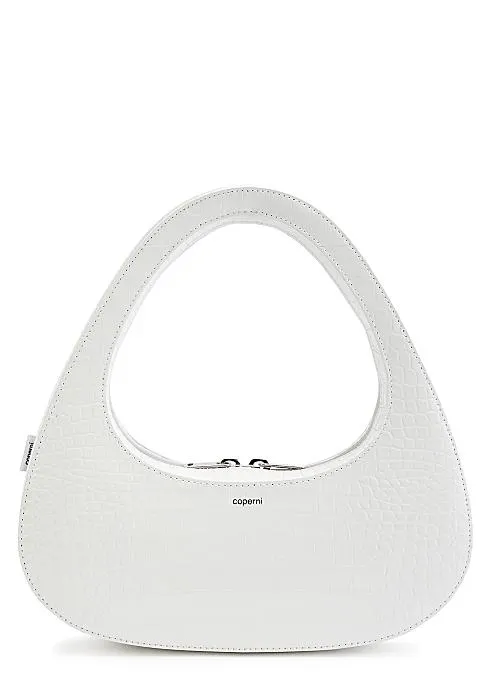 Swipe crocodile-effect leather top handle bag