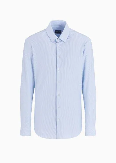 Slim-fit striped cotton-blend jersey shirt