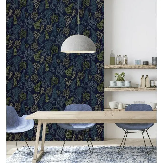 Botanical Fern Wallpaper in Navy and Grey