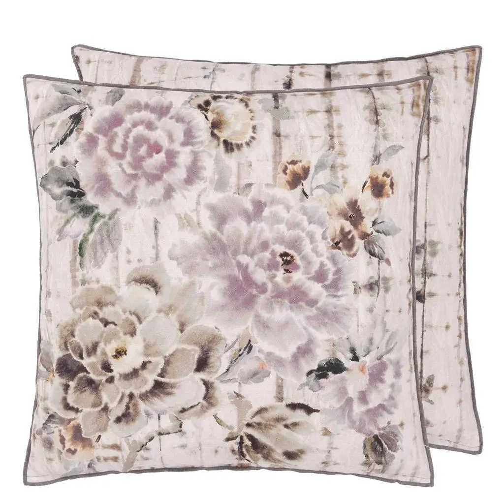 Kyoto Flower Slate Cotton Cushion