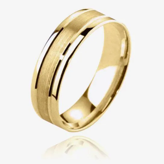 18ct Yellow Gold 4.0mm Flat Court Bevelled Brushed and Polished Wedding Ring BFC4.0P/F06 18Y