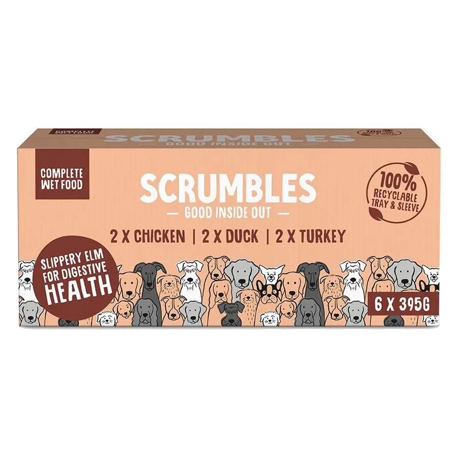 Scrumbles Complete Grain Free Natural Wet Adult Dog Food Meat Selection 6 x 395g