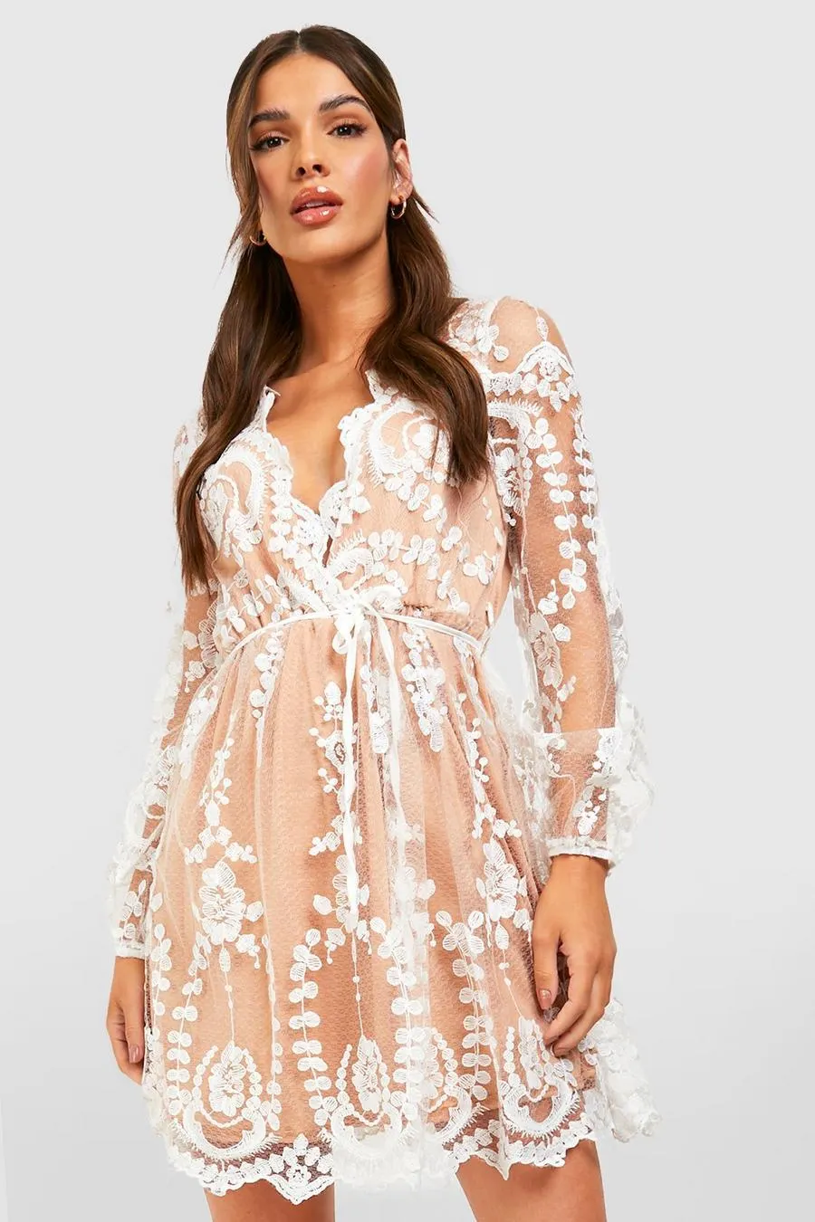 Boutique Lace Plunge Skater Dress