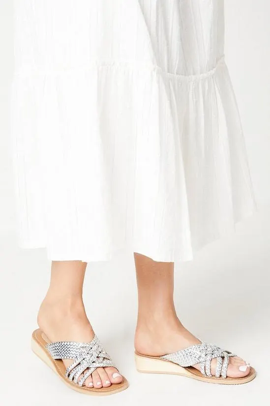 Rosa Leather Woven Wedge Mules