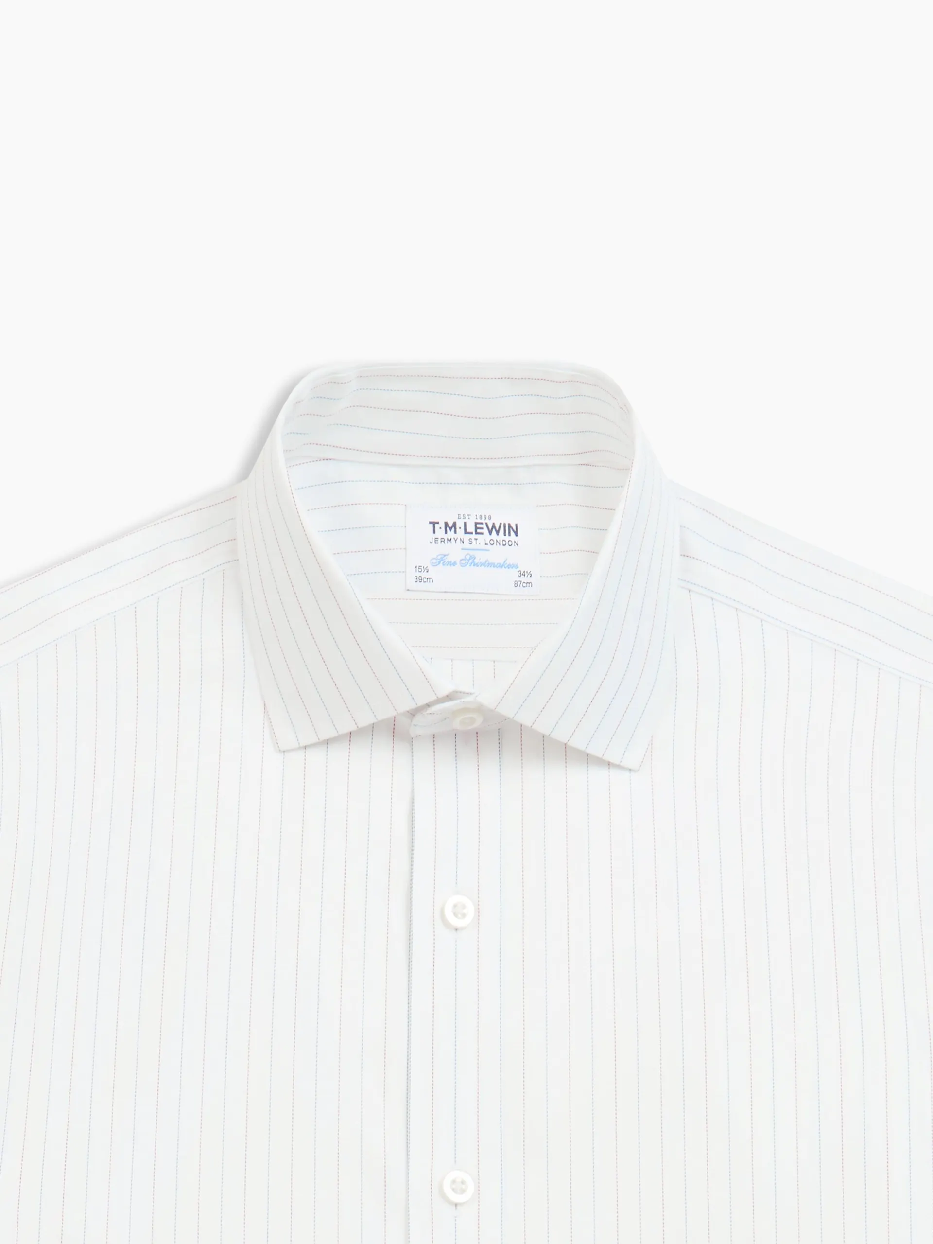 Non-Iron Super Fitted Navy & Red Fine Herringbone Stripe Twill Classic Collar Single Cuff Shirt