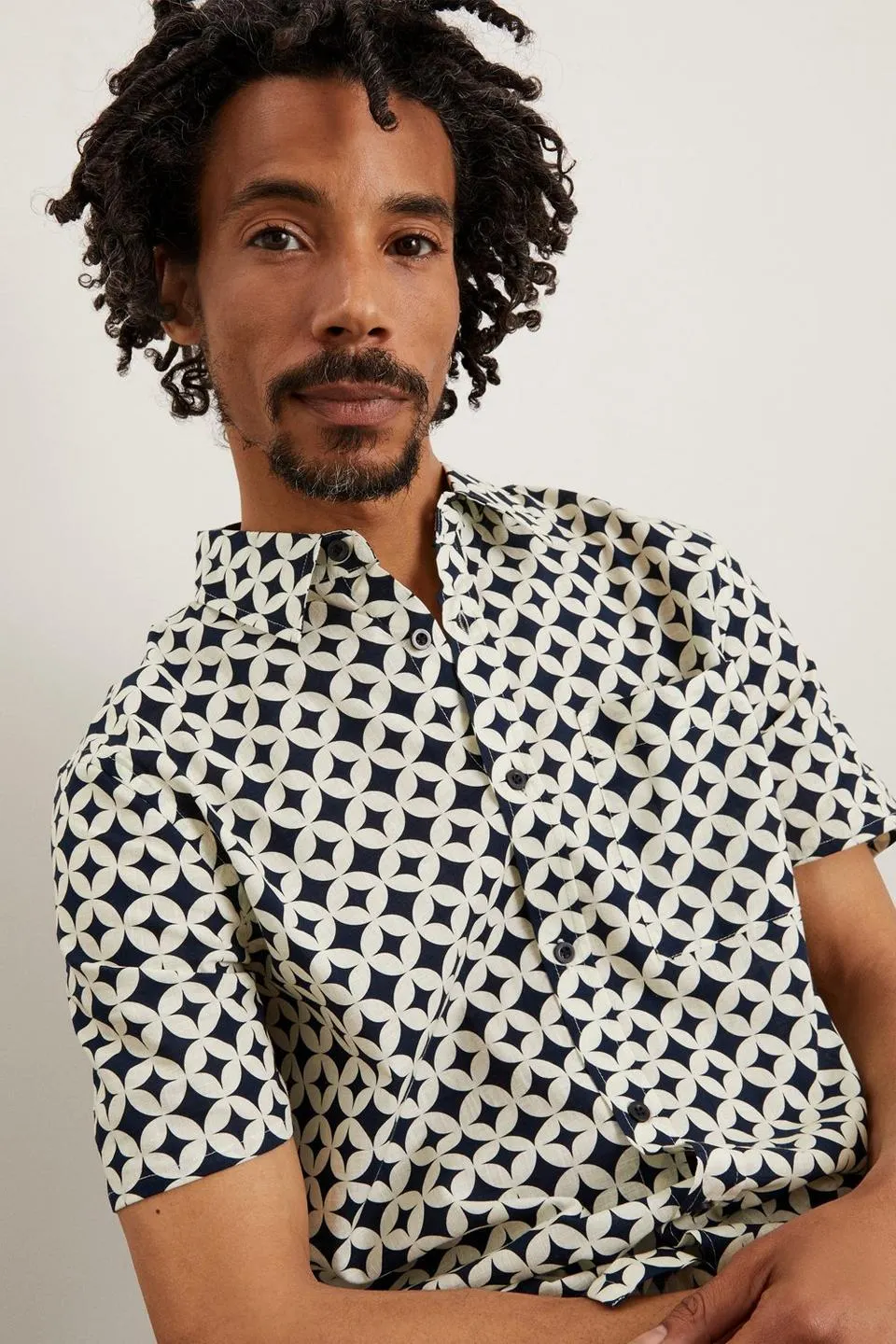 White Circle Diamond Cotton Slub Shirt